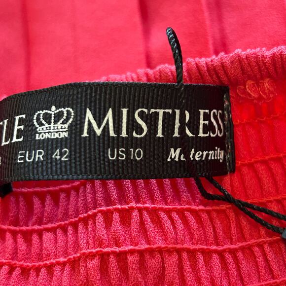 Little Mistress Maternity Midi Party Dress NWT Size 10 Pleated Lace Coral Pink - Picture 6 of 9